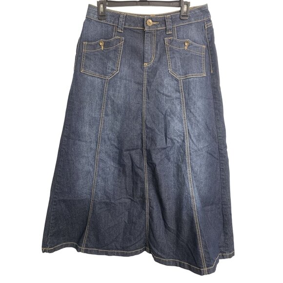 Fashion Bug 10 Cotton A-Line Denim Maxi Skirt Casual Fall Winter - Picture 1 of 7